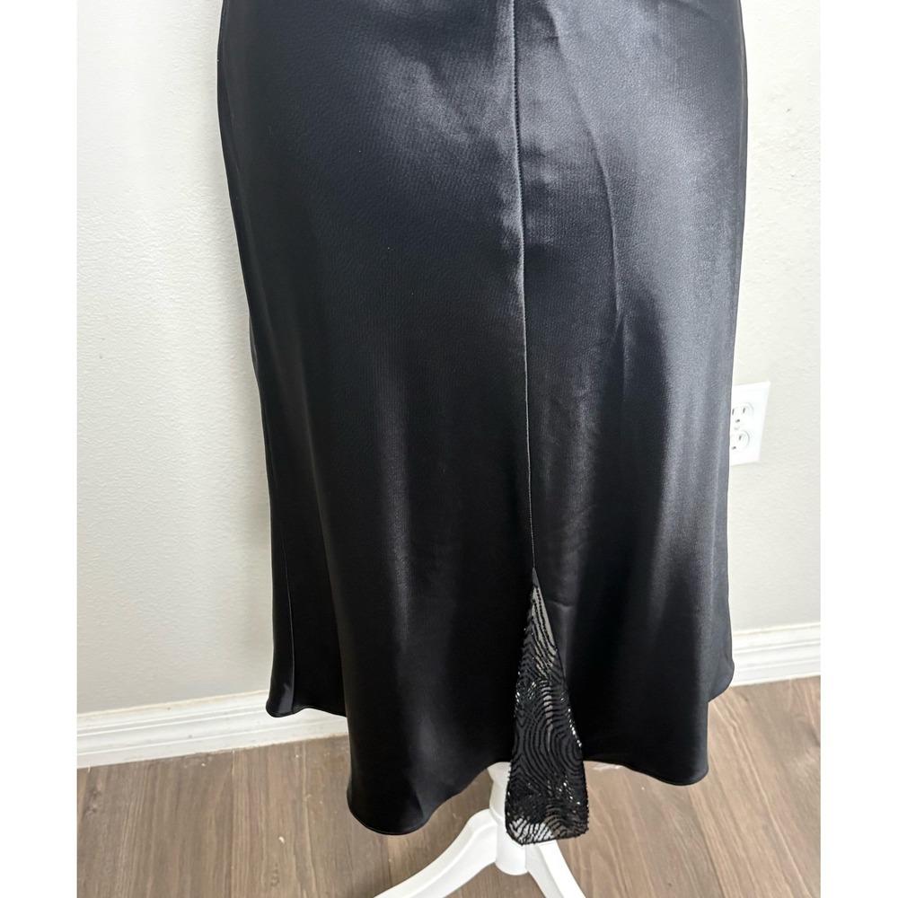 Jones New York Dress Womens 8 Black Satin Beaded Mesh Sheer Back Midi Cocktail - Picture 7 of 9